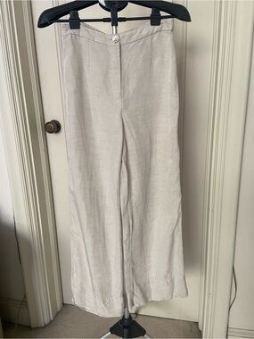 H&M Cream Wide Leg Linen-Blend Pants